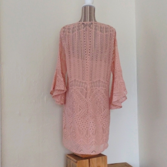BCBG MaxAzria Catier Pink Lace Slip Shift Dress w Bell Sleeves Size M Like New - Picture 9 of 16